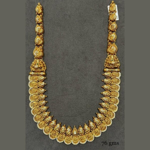 Opulent Kasu Gold Antique Haram with White Stones