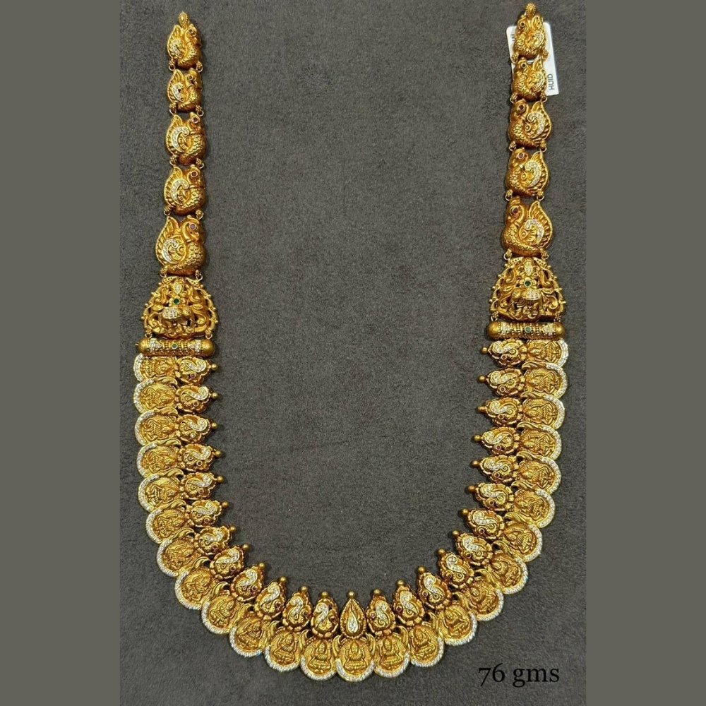 Opulent Kasu Gold Antique Haram with White Stones