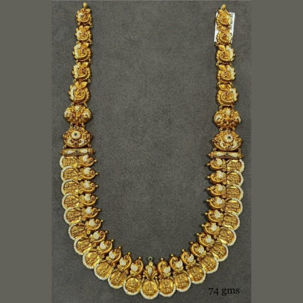 Luxurious Kasu Gold Antique Haram with White Stones