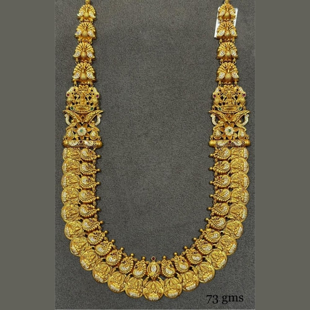 Grand Kasu Gold Antique Haram with White Stones