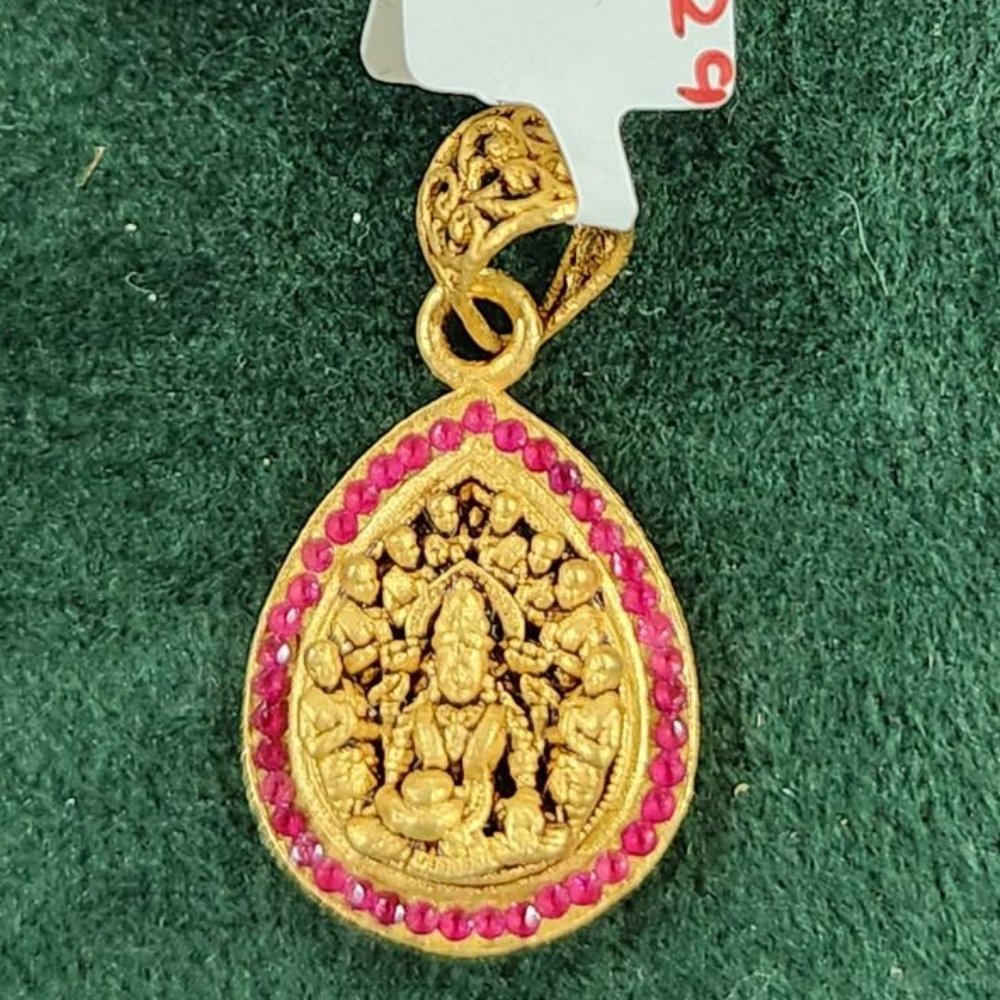 Gold Pendant with Sacred Deity and Gemstone