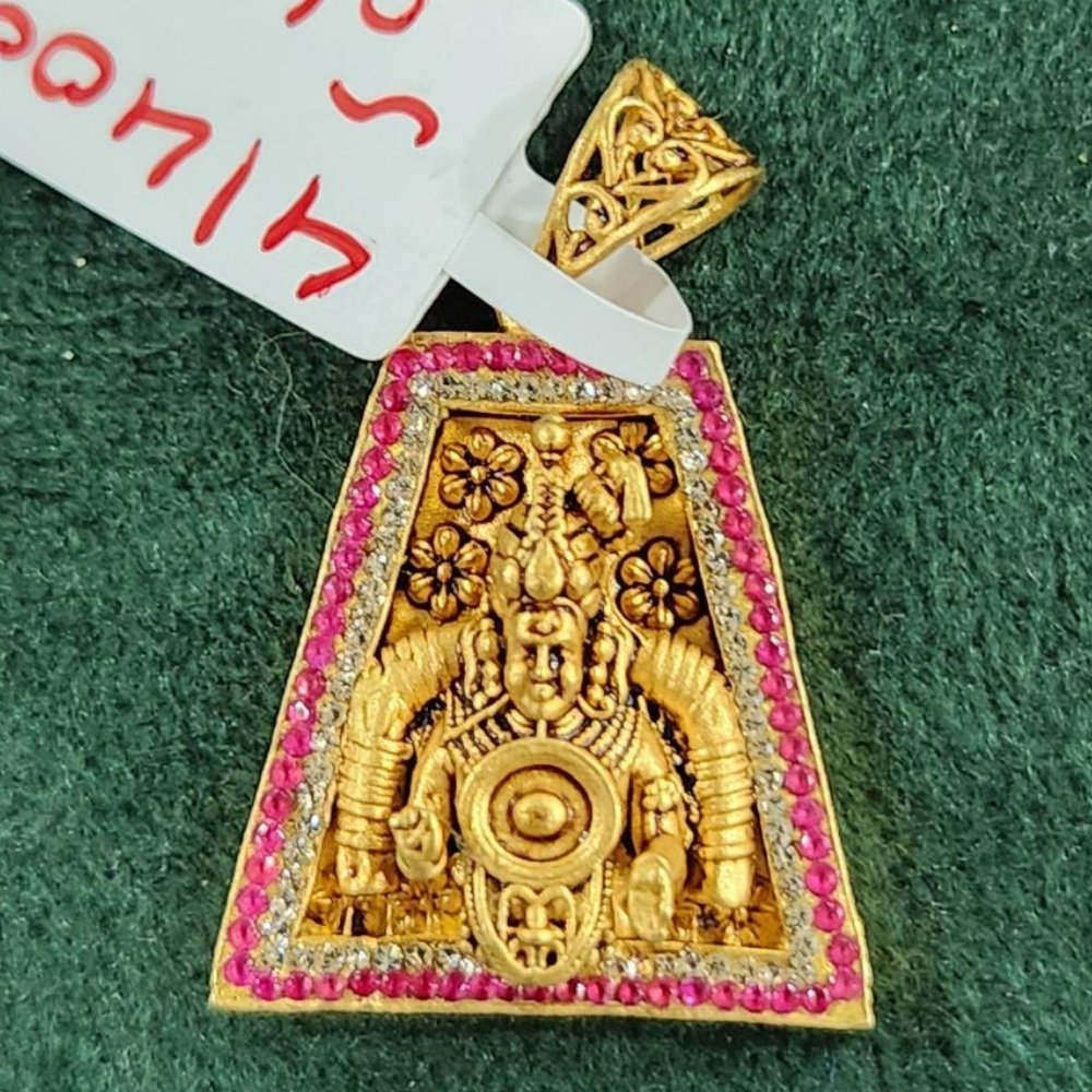 Gold Pendant with Divine Deity and Gemstone